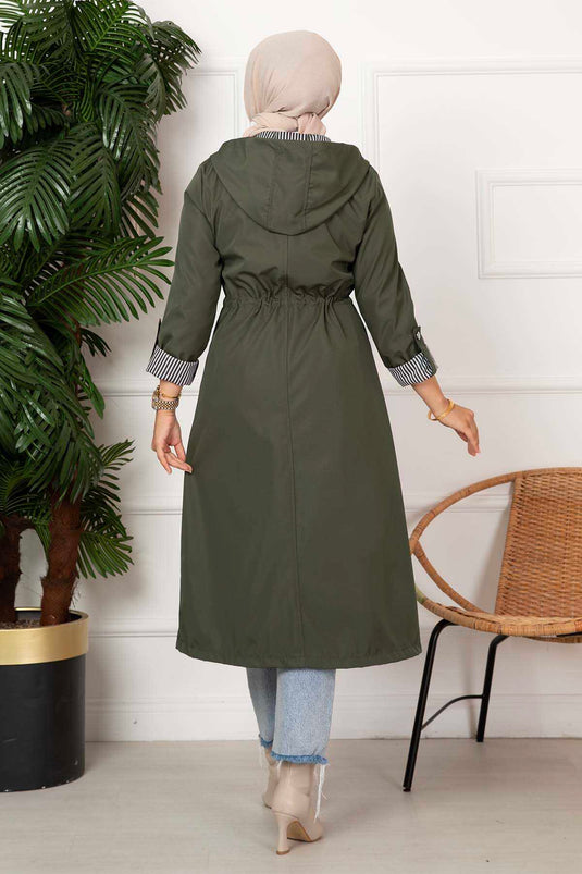 Trench-coat zippé à taille tunnel kaki