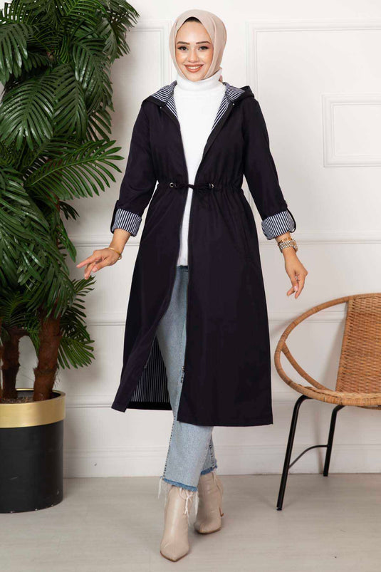 Trench-coat zippé taille tunnel bleu marine