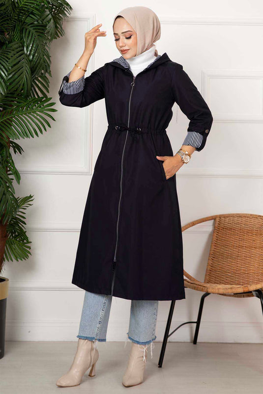 Trench-coat zippé taille tunnel bleu marine