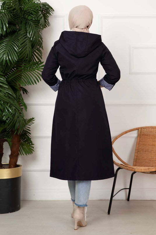 Trench-coat zippé taille tunnel bleu marine