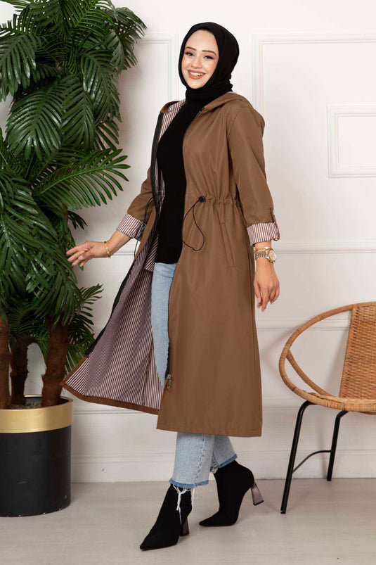Waist Tunnel Zippered Trench Coat Tan
