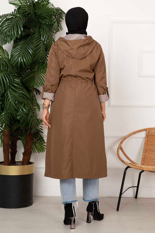Waist Tunnel Zippered Trench Coat Tan