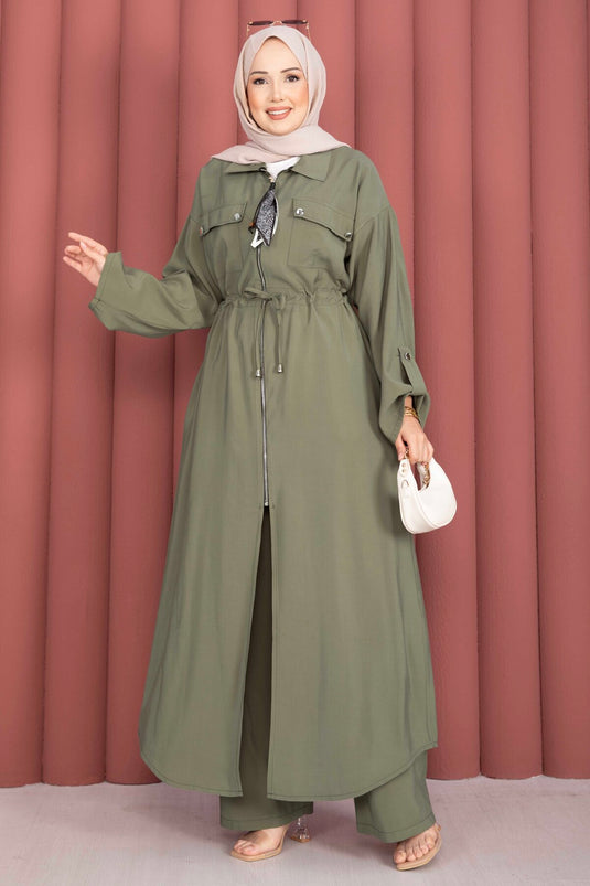 Beli Tünelli Fermuarlı Tunik Pantolon Takım Haki