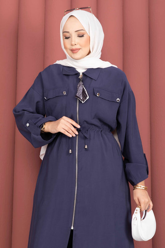 Beli Tünelli Fermuarlı Tunik Pantolon Takım Lacivert