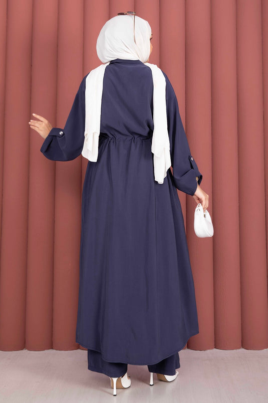 Beli Tünelli Fermuarlı Tunik Pantolon Takım Lacivert