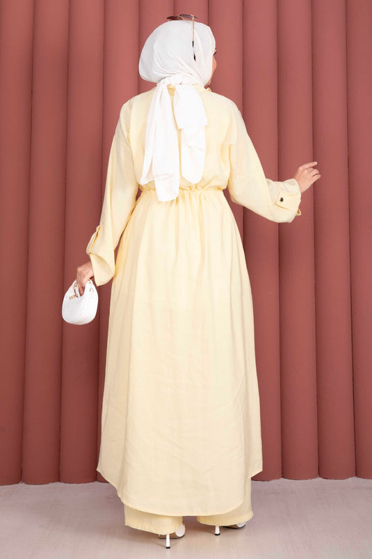 Beli Tünelli Fermuarlı Tunik Pantolon Takım Sarı