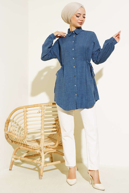 قميص بخصر نفق نيلي