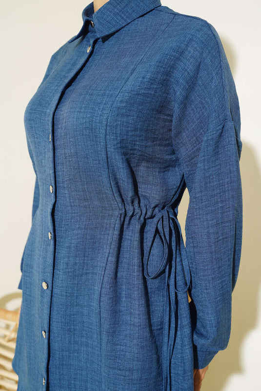 قميص بخصر نفق نيلي