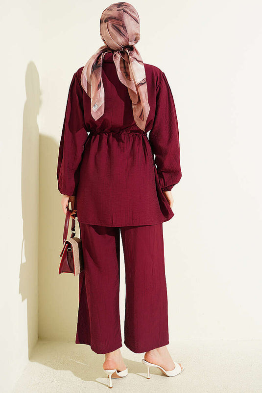 Acheter ensemble double col chemise à maille bordeaux