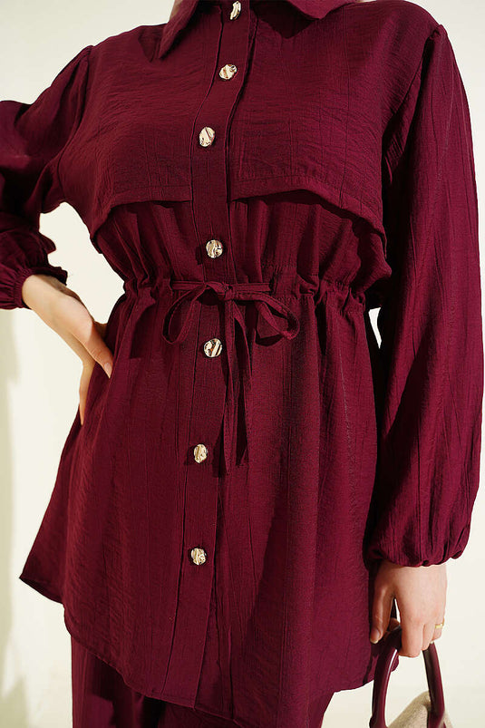 Acheter ensemble double col chemise à maille bordeaux