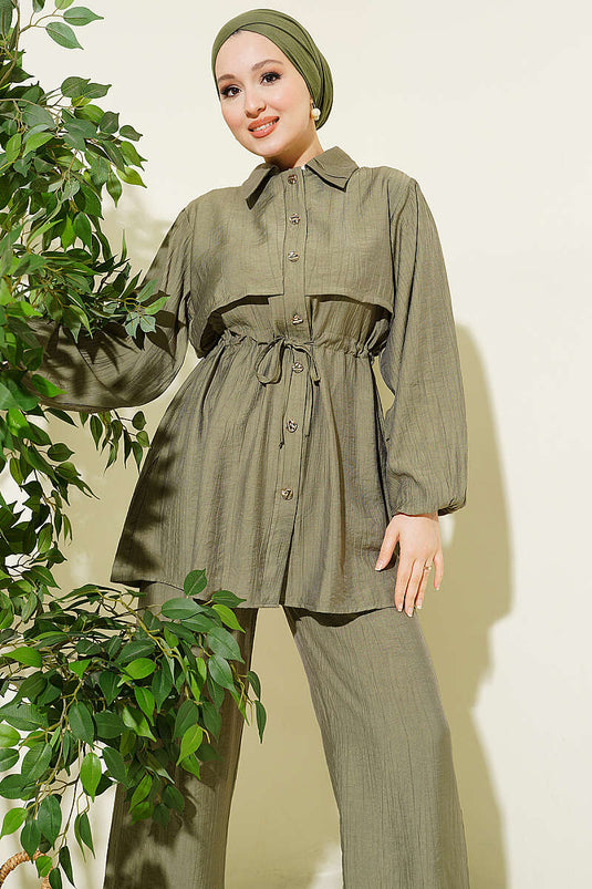 Acheter ensemble double col chemise à maille kaki