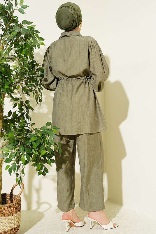 Acheter ensemble double col chemise à maille kaki