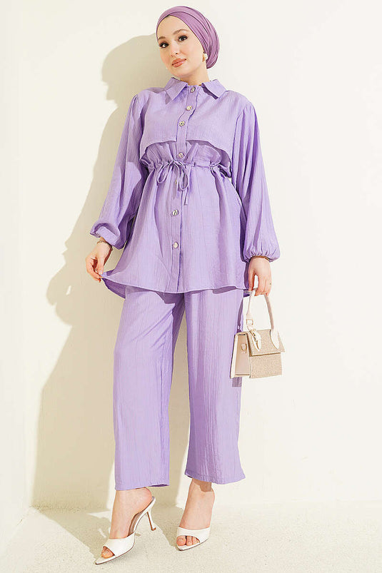 Acheter ensemble double col chemise à maille lilas