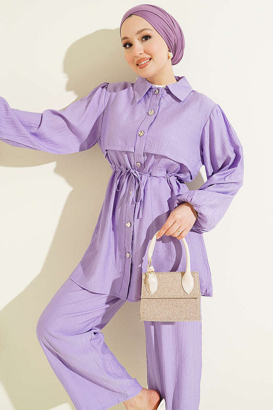 Acheter ensemble double col chemise à maille lilas