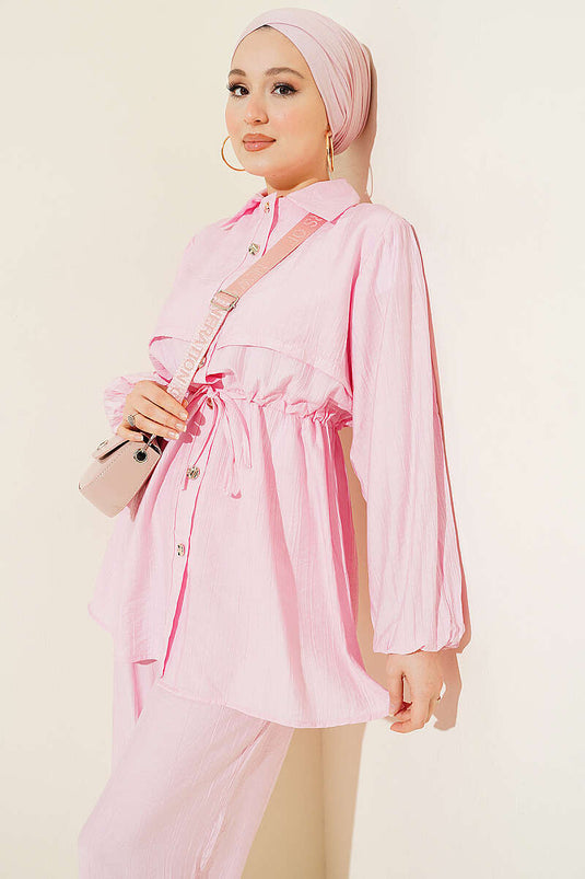 Acheter ensemble double col chemise à maille rose