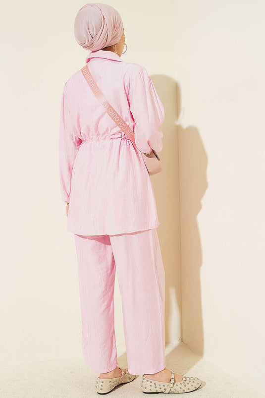 Acheter ensemble double col chemise à maille rose