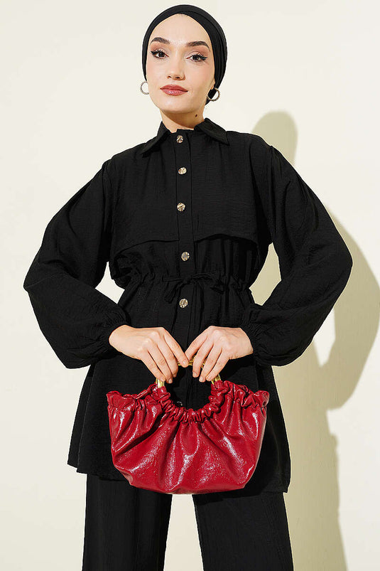 Ensemble double avec chemise à col tunique noir