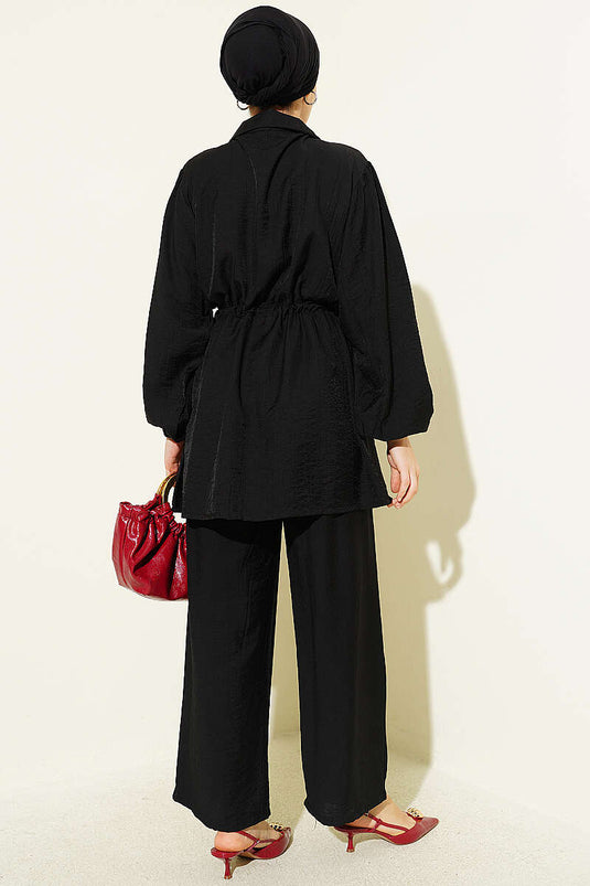 Ensemble double avec chemise à col tunique noir