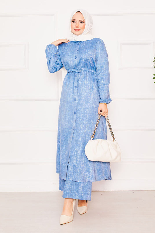 Waist Tunic Double Tunic Hijab Set Light Blue