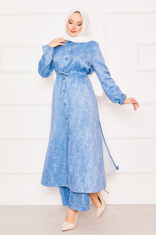 Waist Tunic Double Tunic Hijab Set Light Blue