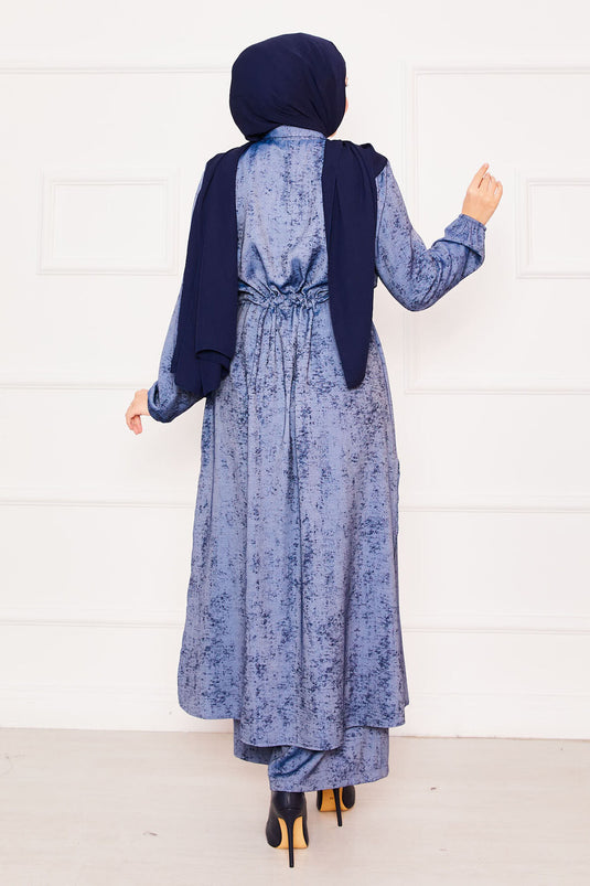 Waist Tunic Double Tunic Hijab Suit Navy Blue