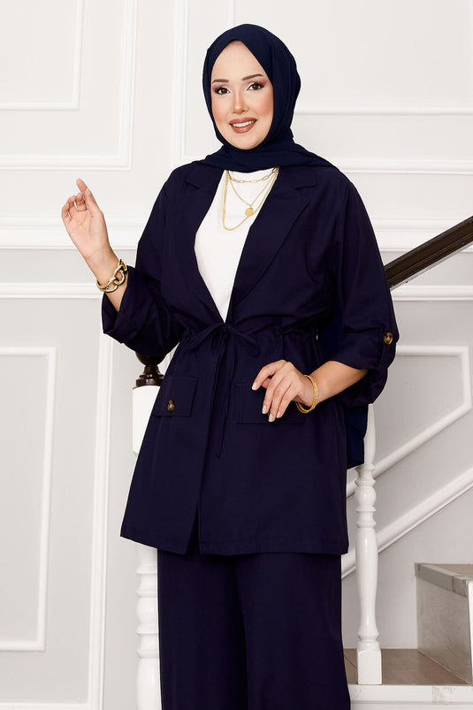 Ensemble veste à manches pliables et taille tunnel bleu marine