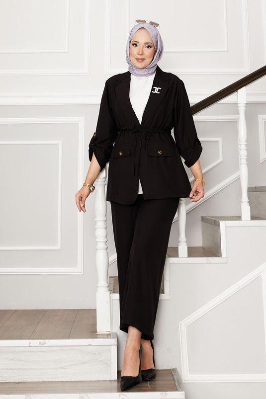 Ensemble veste à manches pliables et taille tunnel, noir