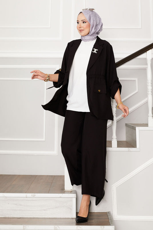 Ensemble veste à manches pliables et taille tunnel, noir