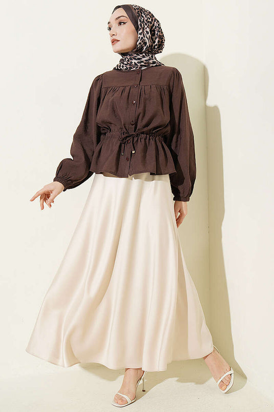 Camicia corta ampia con collo a tunnel marrone