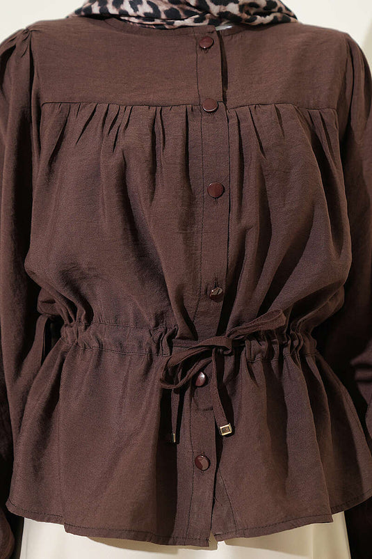 Camicia corta ampia con collo a tunnel marrone