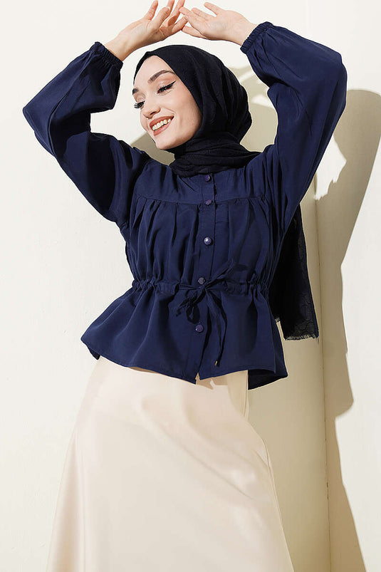 Chemise courte ample à maille bleu marine
