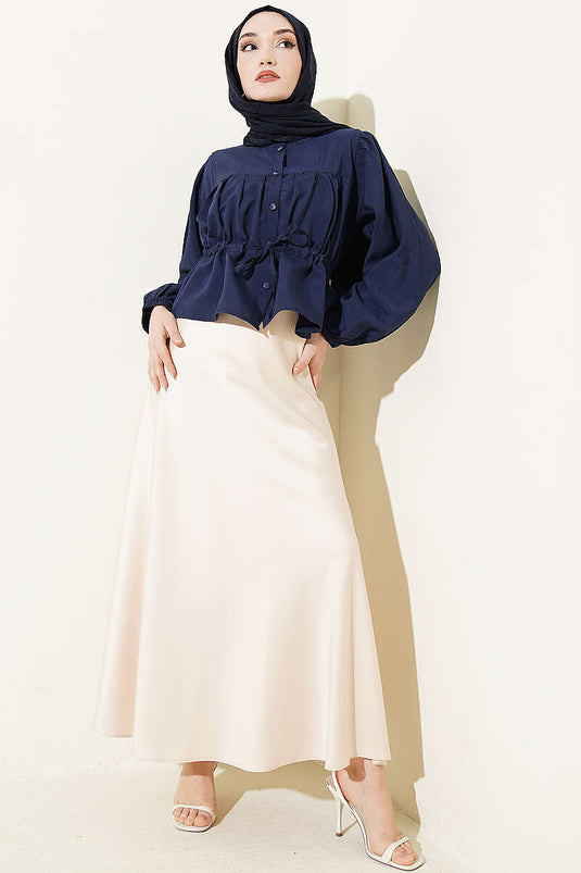 Chemise courte ample à maille bleu marine