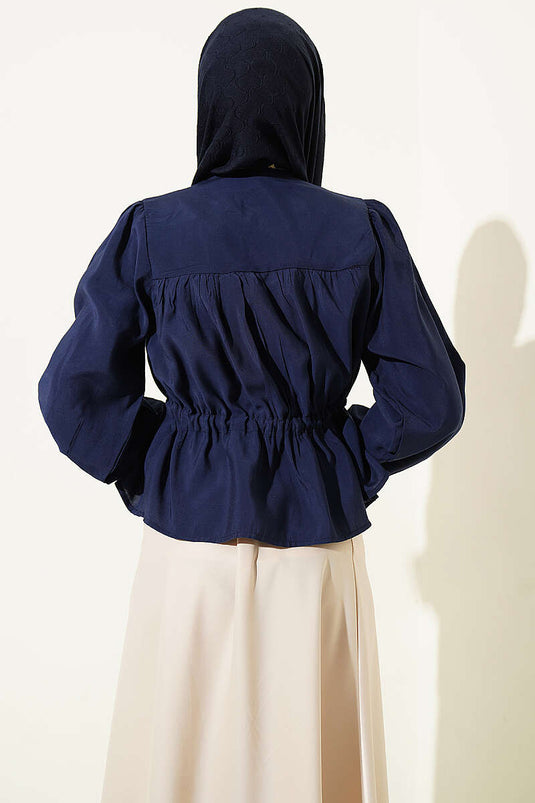 Chemise courte ample à maille bleu marine