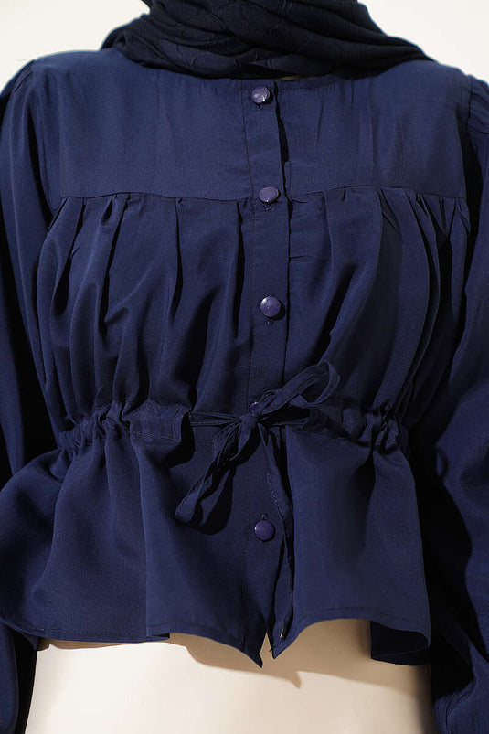Chemise courte ample à maille bleu marine