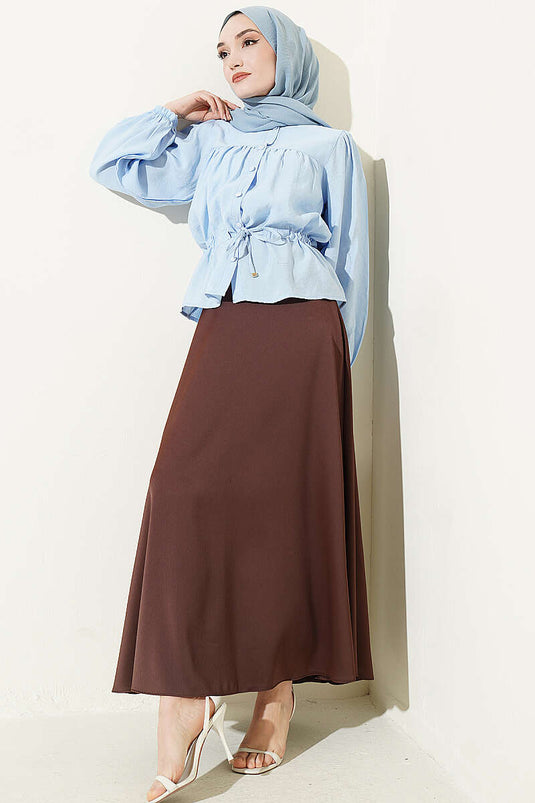Camicia corta ampia con collo a tunnel blu