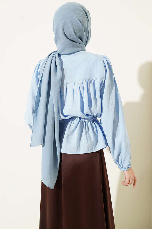 Camicia corta ampia con collo a tunnel blu