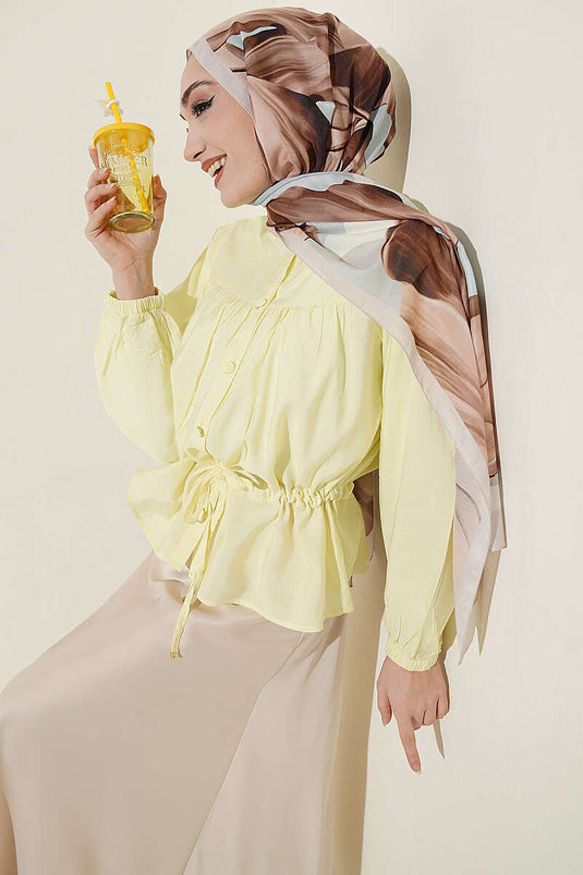 Camicia corta ampia con collo a tunnel giallo