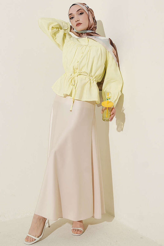 Camicia corta ampia con collo a tunnel giallo