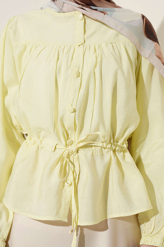 Camicia corta ampia con collo a tunnel giallo