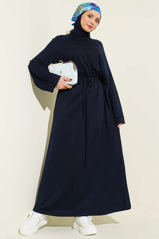 Acheter robe ample à manches longues en tissu tissé bleu marine