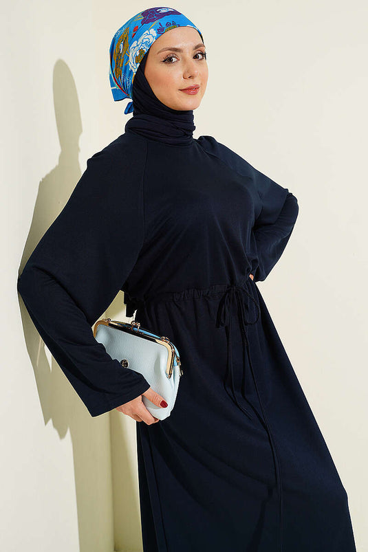 Acheter robe ample à manches longues en tissu tissé bleu marine