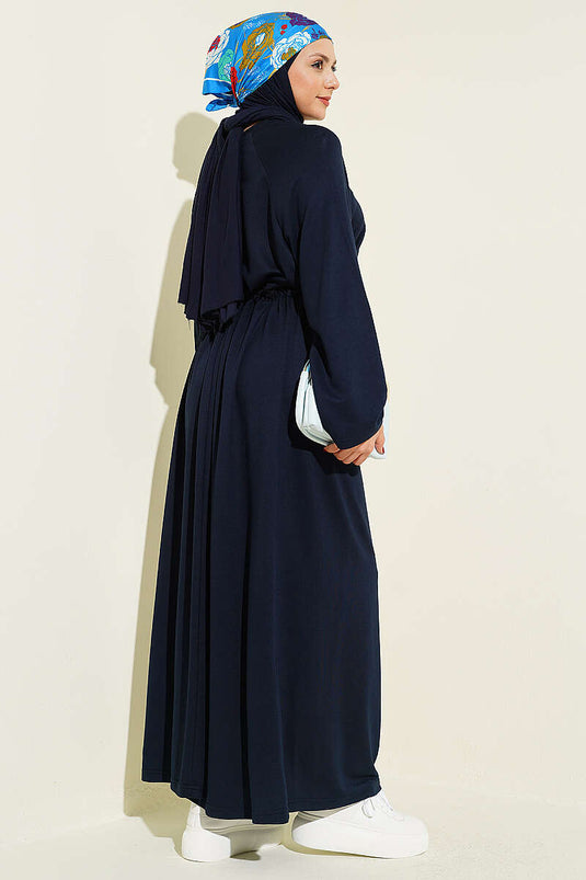 Acheter robe ample à manches longues en tissu tissé bleu marine