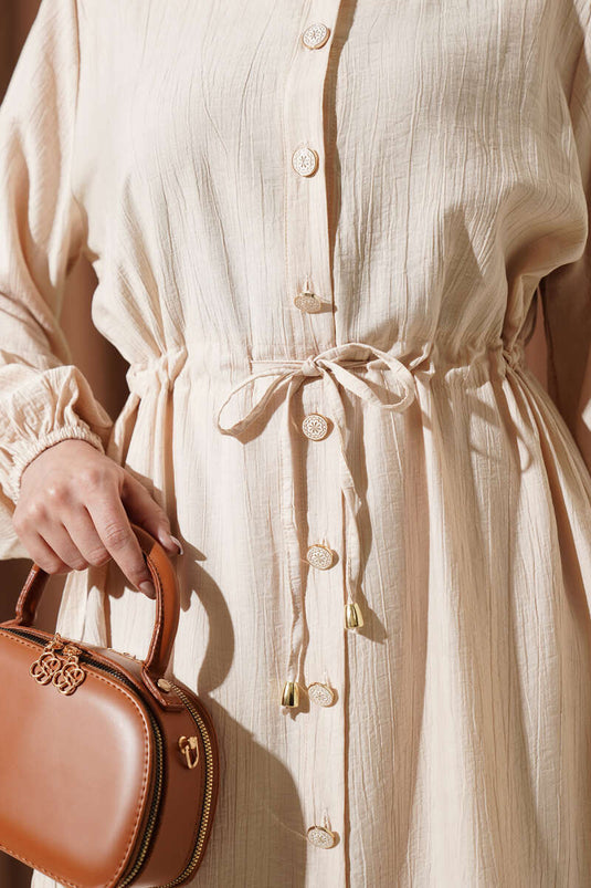 Completo doppio con tunica lunga a collo alto beige