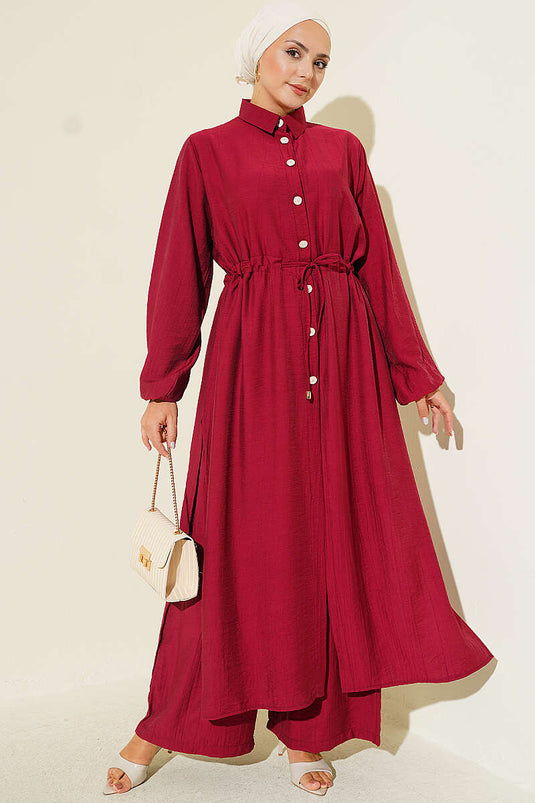 Ensemble Long Tunique Avec Ceinture Bordeaux