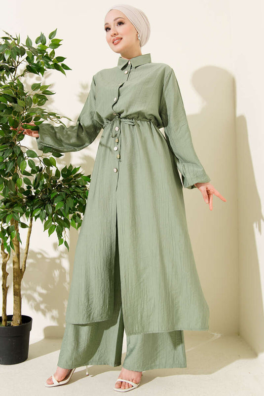 Buy Long Tunic Set with Sleeves in Olive Green