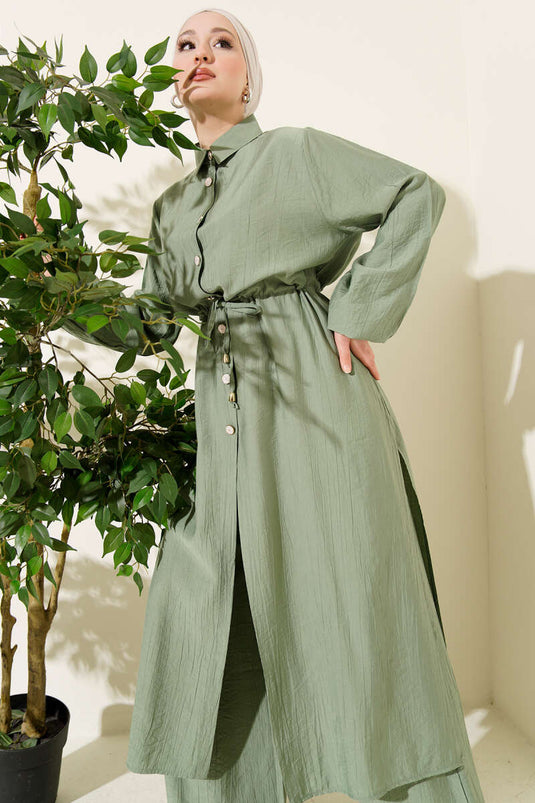 Buy Long Tunic Set with Sleeves in Olive Green