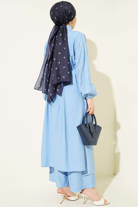 Ensemble deux pièces tunique longue à col roulé bleu