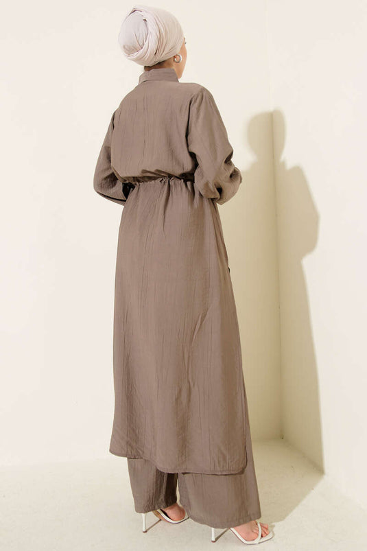 Ensemble double tunique longue à col roulé couleur vison