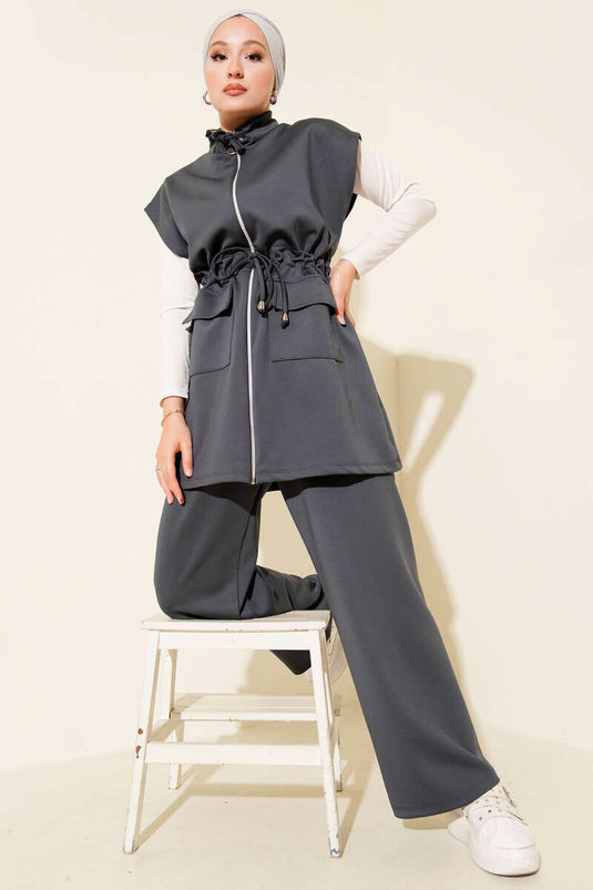 Beli Tünelli Yelekli Scuba İkili Takım Füme