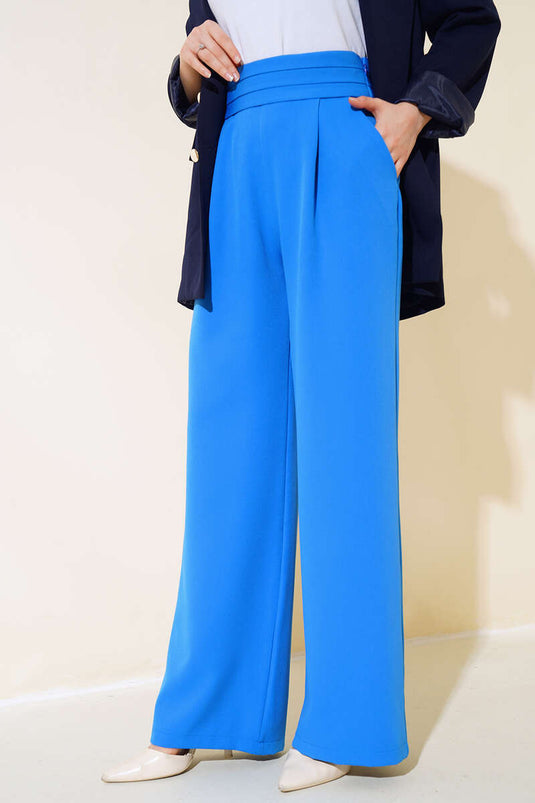 Dreilagige Hose mit weitem Bein in Blau